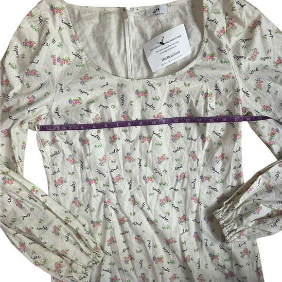 Revolve LPA Dress Send Nudes Floral Print White Linen Puff Sleeve Mini Dress XL - Picture 6 of 11